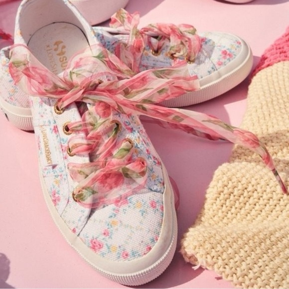 NWT Superga X LoveShackFancy Floral Sneakers 8 Ribbon Low Top Coquette Feminine